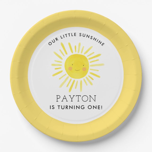 Our Little Sunshine Party Girl 1st Birthday Paper  Plates (Front)