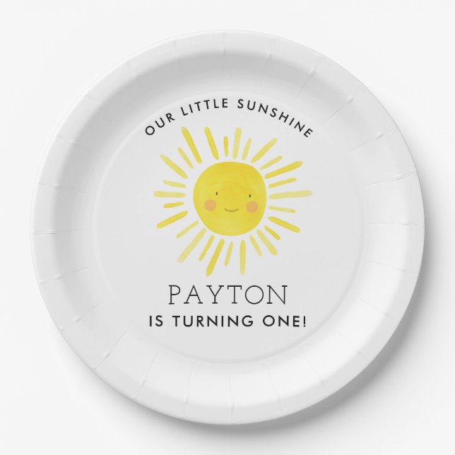 Our Little Sunshine Party Girl 1st Birthday Paper Plates (Front)