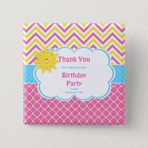 Our Little Sunshine Pink and Yellow Birthday Party Button