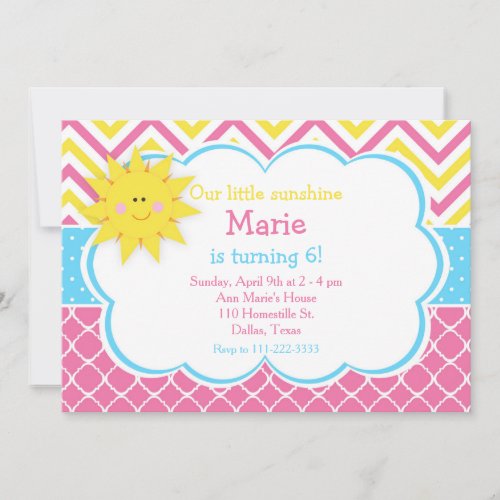 Our little Sunshine Pink and Yellow Birthday Party Invitation