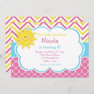 Our little Sunshine Pink and Yellow Birthday Party Invitation