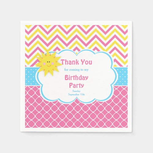 Our Little Sunshine Pink and Yellow Birthday Party Napkins