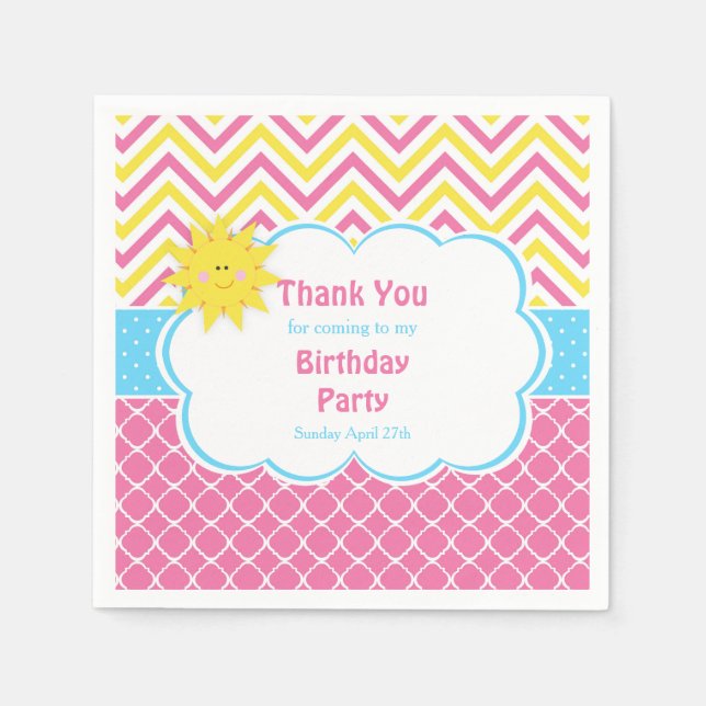 Our little Sunshine Pink and Yellow Birthday Party Napkins (Front)