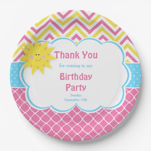 Our little Sunshine Pink and Yellow Birthday Party Paper Plates