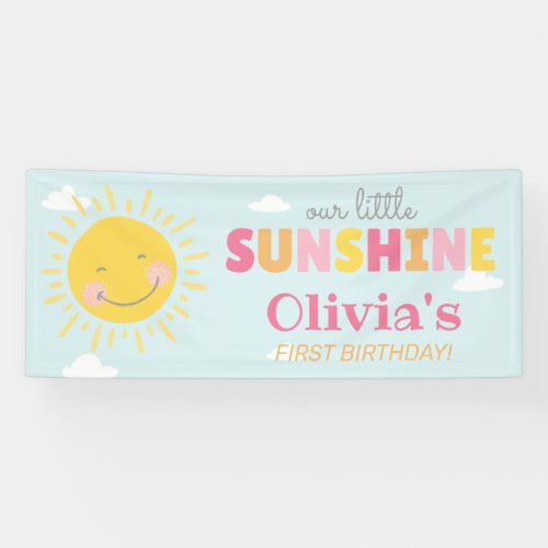 Our Little Sunshine Pink Birthday Party Any Age Banner