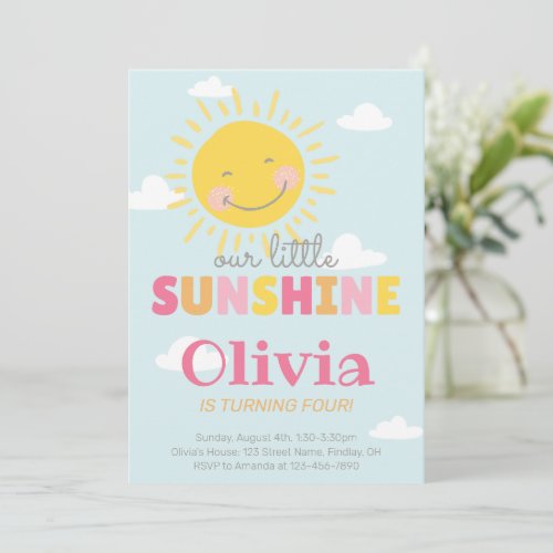 Our Little Sunshine Pink Birthday Party Any Age Invitation