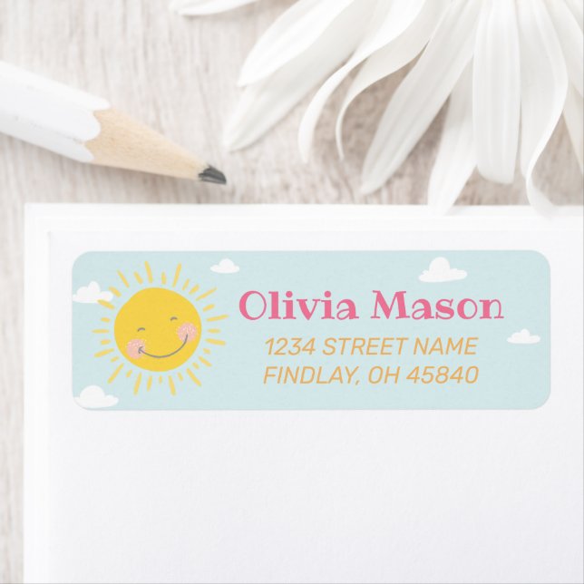 Our Little Sunshine Pink Blue sky Address Label (Insitu)