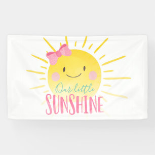 Our Little Sunshine Pink Girl Birthday Backdrop Banner