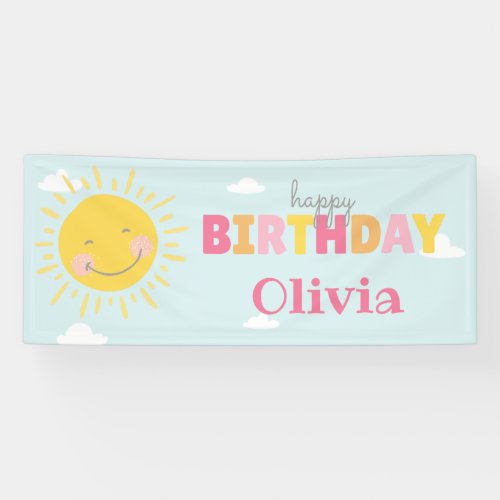 Our Little Sunshine Pink Happy Birthday Any Age Banner