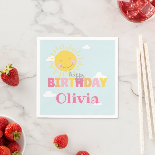 Our Little Sunshine Pink Happy Birthday Any Age Napkins