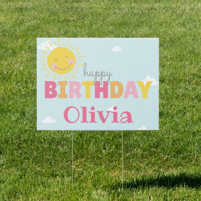 Our Little Sunshine Pink Happy Birthday Sign (Insitu)