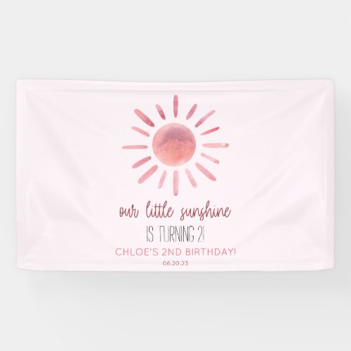 Our Little Sunshine Pink Sun Birthday Party Banner