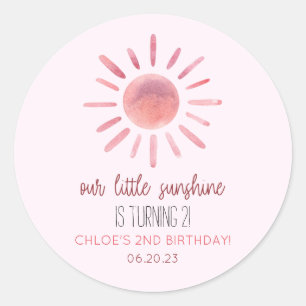 Our Little Sunshine Pink Sun Birthday Party Classic Round Sticker