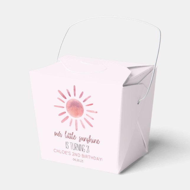 Our Little Sunshine Pink Sun Birthday Party Favor Boxes (Front Side)