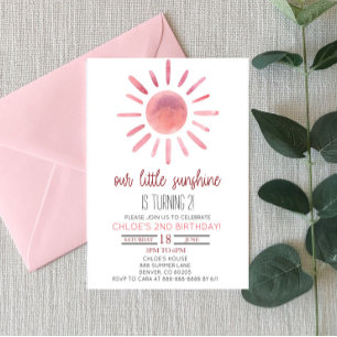 Our Little Sunshine Pink Sun Birthday Party Invitation
