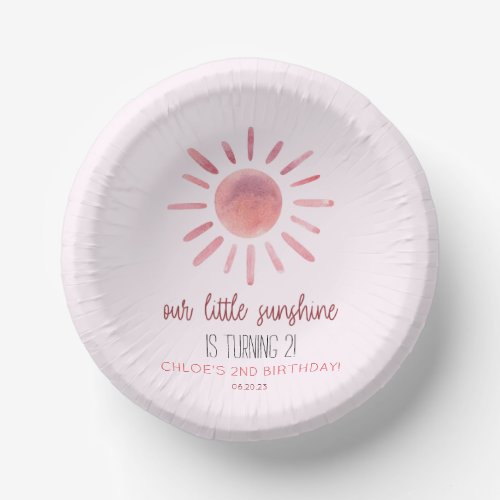 Our Little Sunshine Pink Sun Birthday Party Paper Bowls