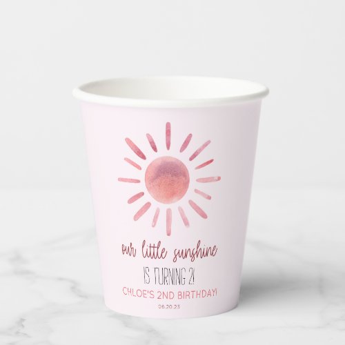 Our Little Sunshine Pink Sun Birthday Party Paper Cups