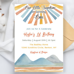 Our Little Sunshine Rainbow 1st Birthday Party Invitation