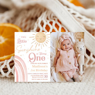 Our Little Sunshine Rainbow 1st Birthday Photo Invitation