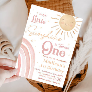 Our Little Sunshine Rainbow Girl 1st Birthday Invitation