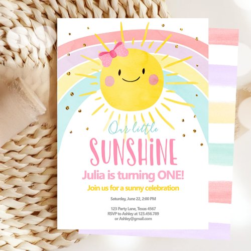 Our Little Sunshine Rainbow Girl First Birthday Invitation