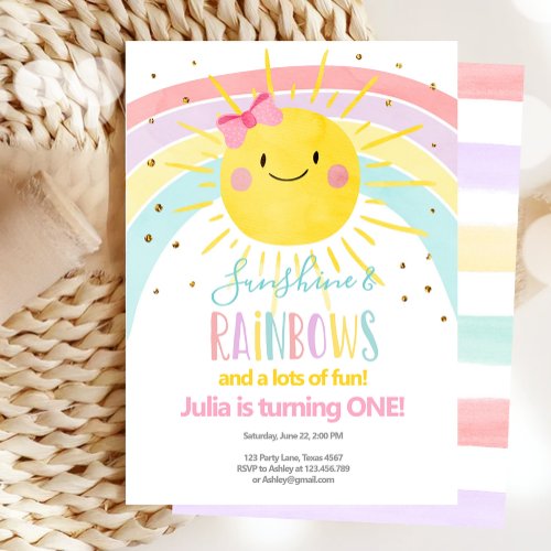 Our Little Sunshine Rainbow Girl First Birthday Invitation