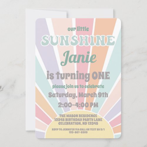 our little sunshine retro hippy girl birthday invitation