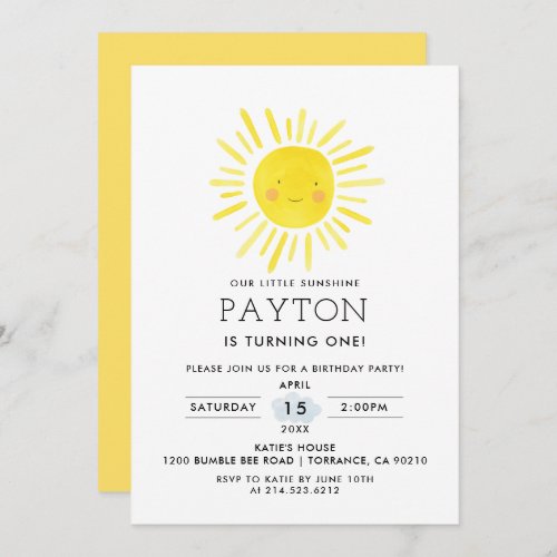Our Little Sunshine Sun 1st Birthday Party Invitation