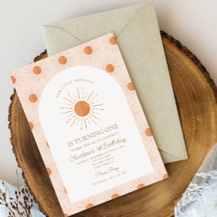Our Little Sunshine Sun Retro Minimal 1st Birthday Invitation