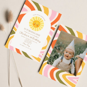 Our Little Sunshine Sun Retro Minimal 1st Birthday Invitation