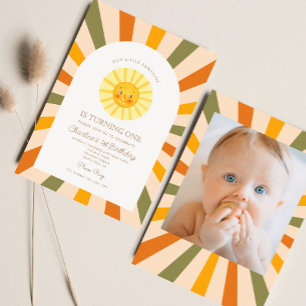 Our Little Sunshine Sun Retro Minimal 1st Birthday Invitation