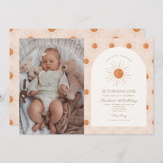 Our little Sunshine Sun Retro Minimal 1st Birthday Invitation (Creator Uploaded)