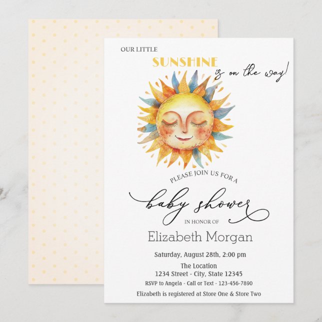 Our Little Sunshine,Sun,Yellow Dots Invitation (Front/Back)