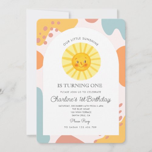 Our Little Sunshine Turning One Sun 1st Birthday Invitation