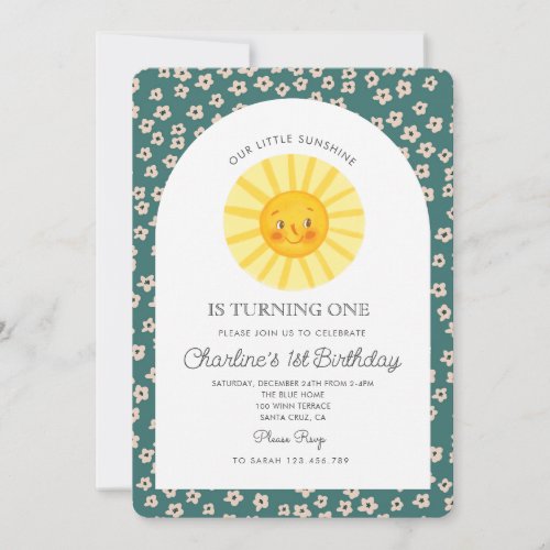 Our Little Sunshine Turning One Sun 1st Birthday Invitation