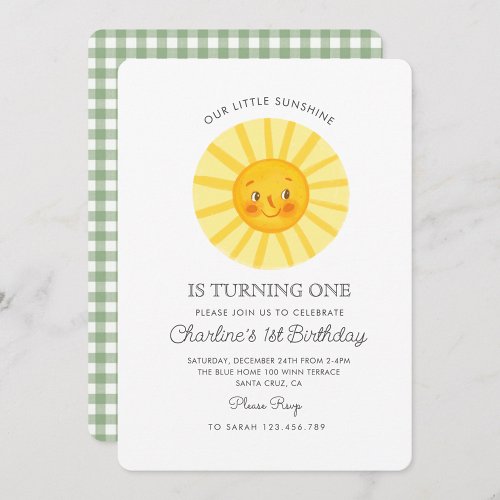 Our Little Sunshine Turning One Sun 1st Birthday Invitation