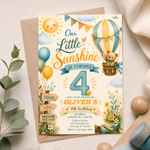 Our Little Sunshine Turns Four Hot Air Balloon Invitation