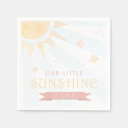 Our Little Sunshine Watercolor 1st Birthday Napkins