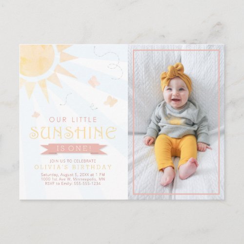 Our Little Sunshine Watercolor Butterfly Birthday Postcard