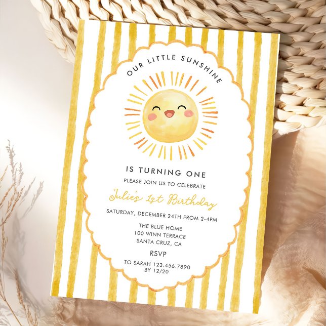 Our Little Sunshine Yellow Stripes Birthday Invite (Creator Uploaded)
