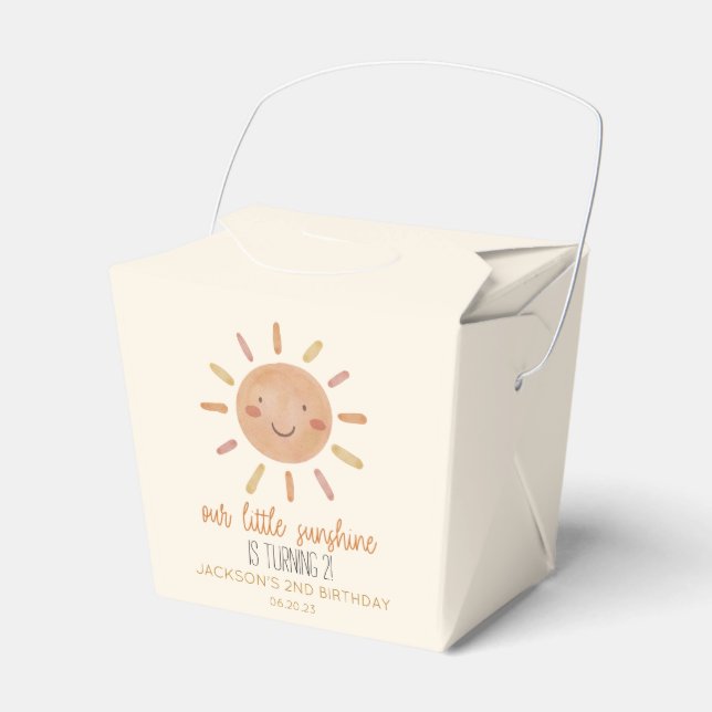 Our Little Sunshine Yellow Sun Birthday Party Favor Boxes (Front Side)