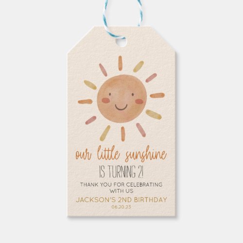 Our Little Sunshine Yellow Sun Birthday Party Gift Tags