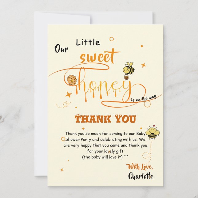 Our Little Sweet Honey Is On The Way Baby Shower Thank You Card (Front)