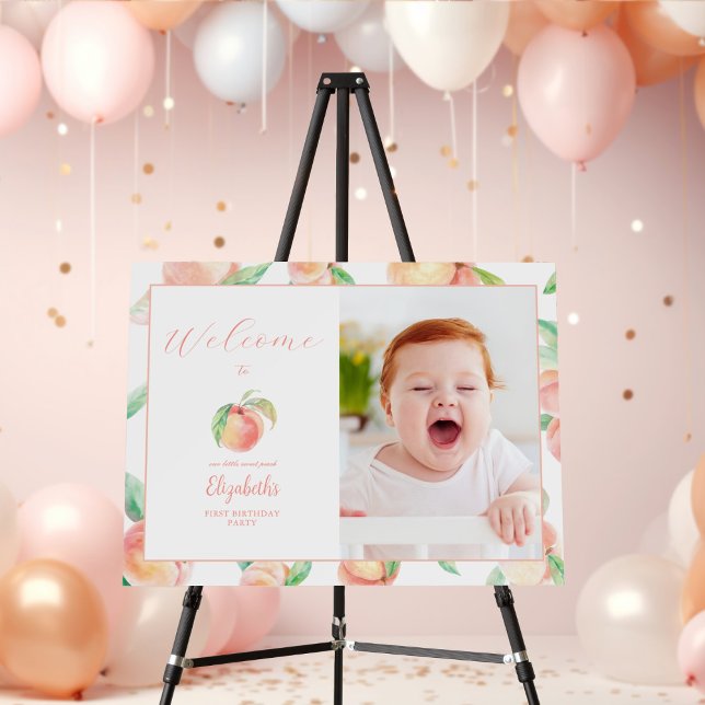 Our Little Sweet Peach Baby Photo Birthday Welcome Foam Board (Creator Uploaded)