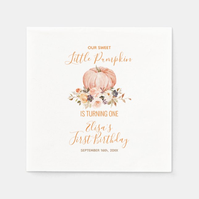Our Little Sweet Pumpkin 1st Birthday Floral Napkins (Front)