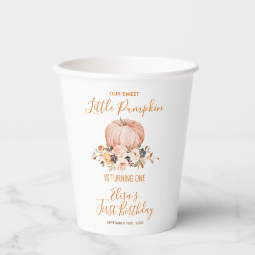 Our Little Sweet Pumpkin 1st Birthday Floral Paper Cups