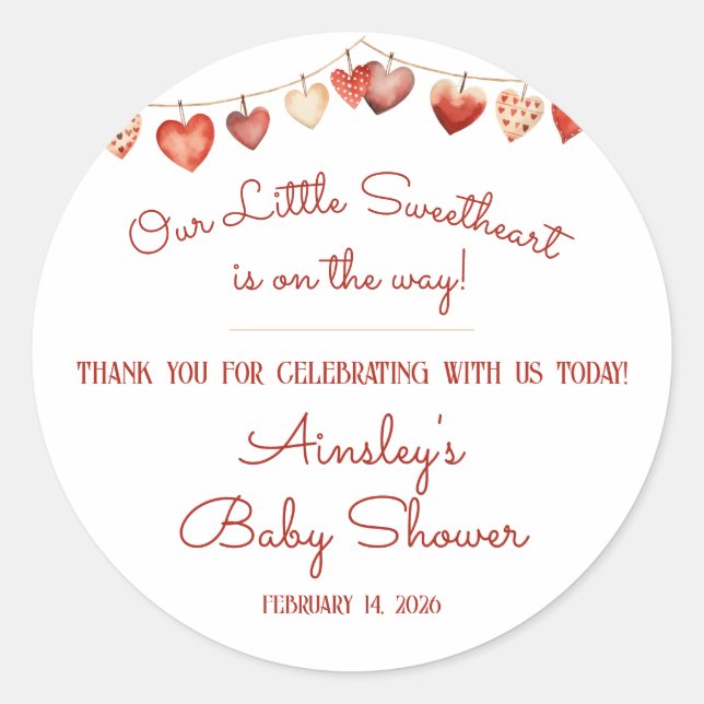 Our Little Sweetheart Baby Shower Favor Classic Round Sticker (Front)