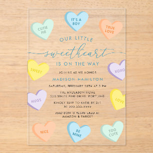 Our Little Sweetheart Candy Hearts Baby Shower Acrylic Invitations