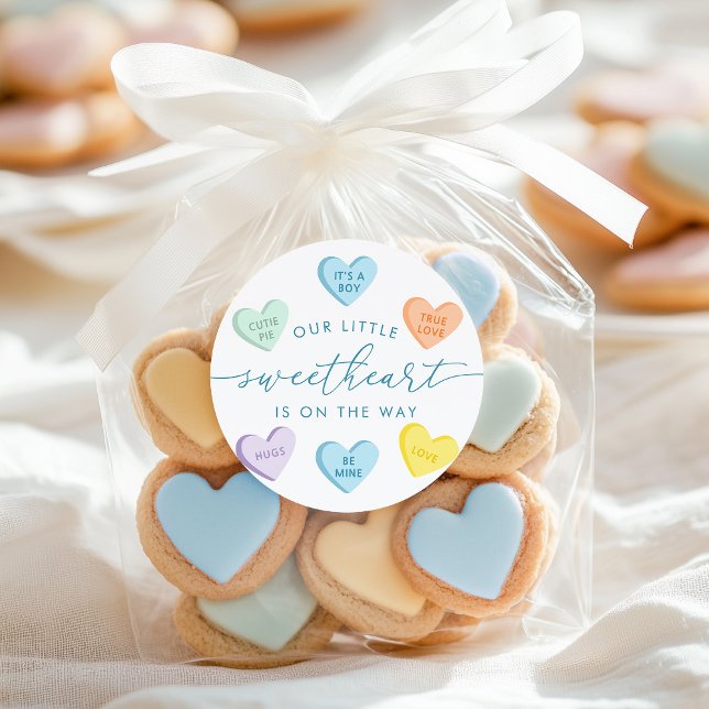 Our Little Sweetheart Candy Hearts Baby Shower Classic Round Sticker (Creator Uploaded)