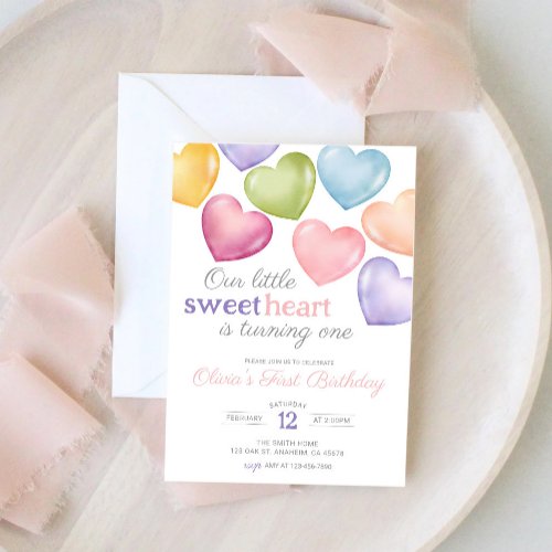 Our little Sweetheart conversation heart Birthday  Invitation